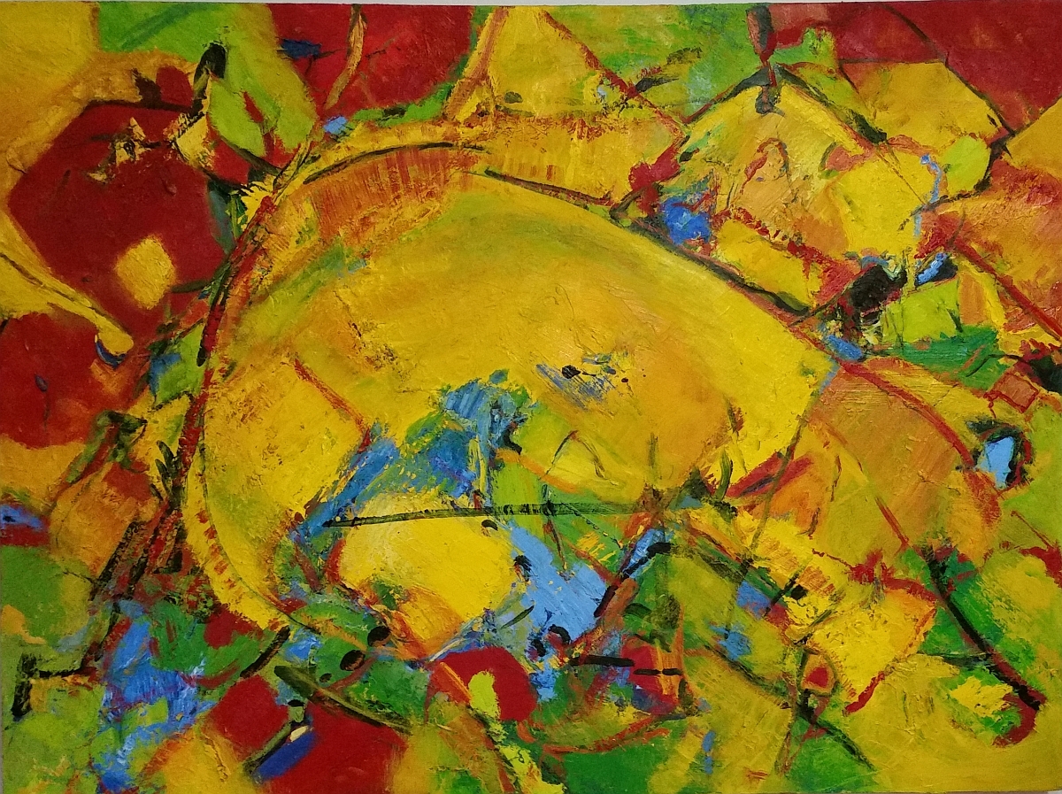 My World in Red - Oil and mixed media on canvas - 30" x 40"